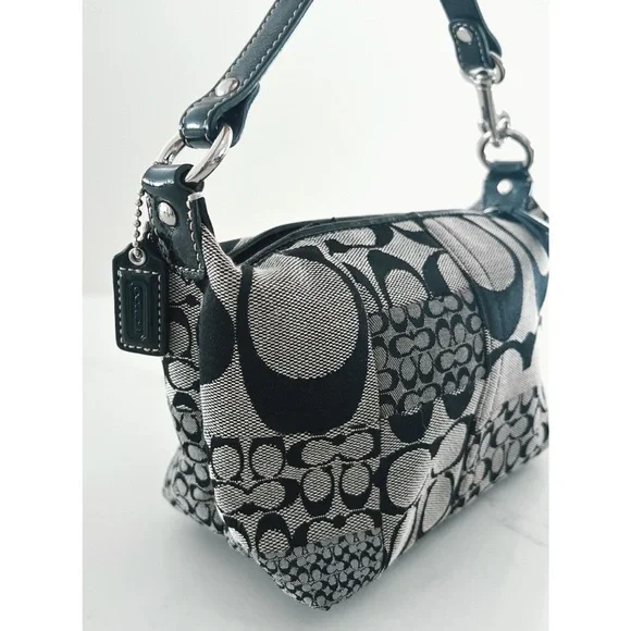 RARE Vintage 2007 Coach | Black & Grey Signature Canvas Patchwork Mini Hobo Bag - Picture 4 of 6